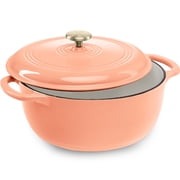 Best Choice Products 7.5 Quart Enamel Cast-Iron Dutch Oven, Heavy-Duty Cookware w/ Dual Handles, Lid - Peach Sorbet
