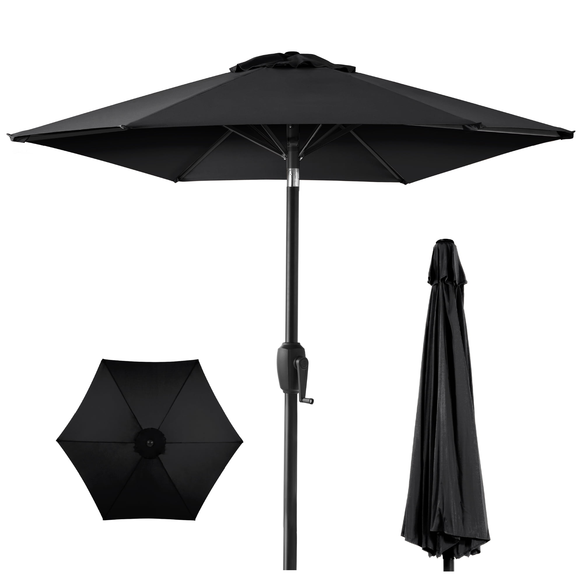 Best Choice Products 7.5ft Heavy-Duty Outdoor Market Patio Umbrella w/ Push Button Tilt, Easy Crank - Black