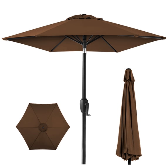 Best Choice Products 7.5ft Heavy-Duty Outdoor Market Patio Umbrella w/ Push Button Tilt, Easy Crank- Brown