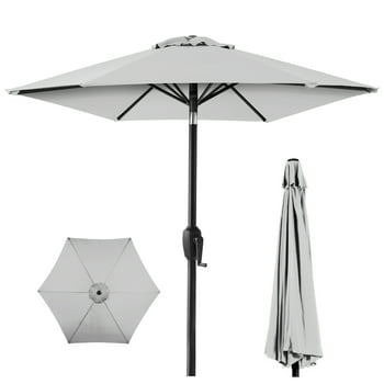Best Choice Products 7.5ft Heavy-Duty Outdoor Market Patio Umbrella w/ Push Button Tilt, Easy Crank - Fog Gray