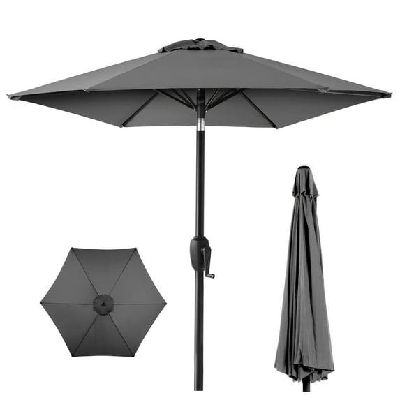 Best Choice Products 7.5ft Heavy-Duty Outdoor Market Patio Umbrella w/ Push Button Tilt, Easy Crank, Gray