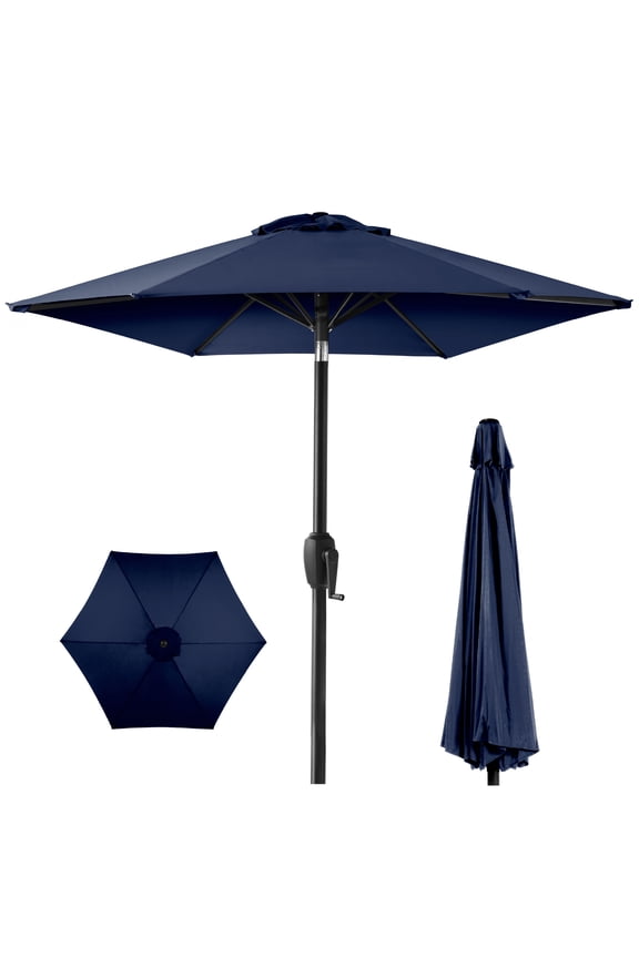 7.5ft Heavy-Duty Outdoor Market Patio Umbrella w/ Push Button Tilt, Easy Crank - Navy Blue