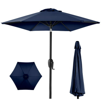 Best Choice Products 7.5ft Heavy-Duty Outdoor Market Patio Umbrella w/ Push Button Tilt, Easy Crank, Navy Blue