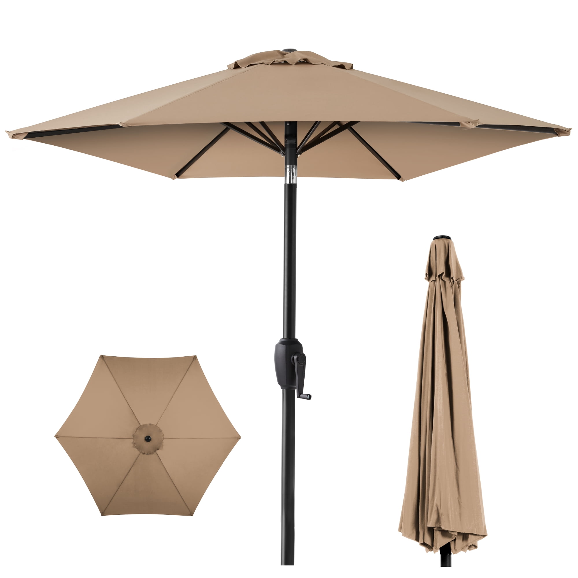 Best Choice Products 7.5ft Heavy-Duty Outdoor Market Patio Umbrella w/ Push Button Tilt, Easy Crank - Oat