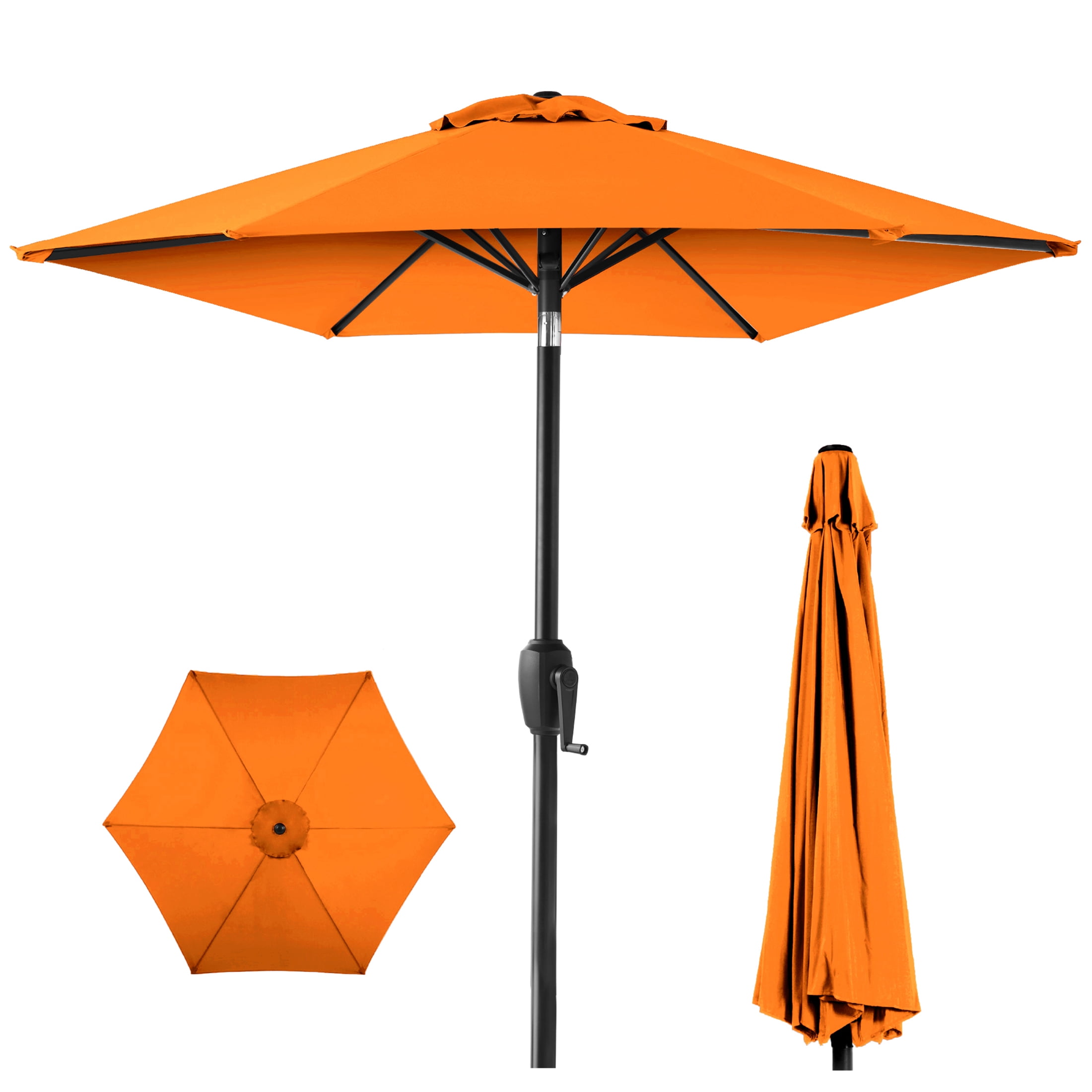7.5ft Orange Hexagon Market Patio Umbrella with Black Metal Pole