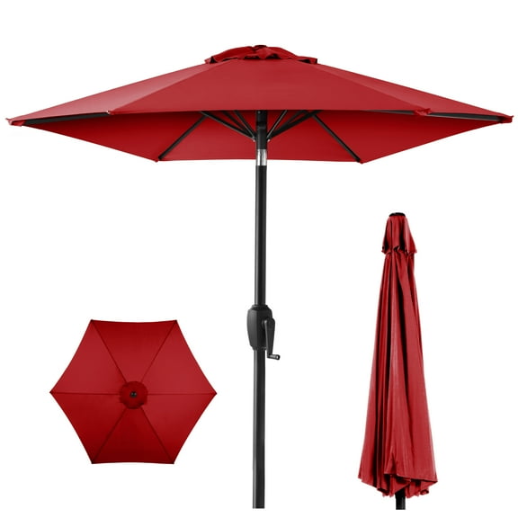 Best Choice Products 7.5ft Heavy-Duty Outdoor Market Patio Umbrella w/ Push Button Tilt, Easy Crank - Red