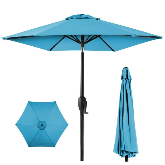 Best Choice Products 7.5ft Heavy-Duty Outdoor Market Patio Umbrella w/ Push Button Tilt, Easy Crank, Sky Blue
