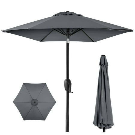 Best Choice Products 7.5ft Heavy-Duty Outdoor Market Patio Umbrella w/ Push Button Tilt, Easy Crank - Slate