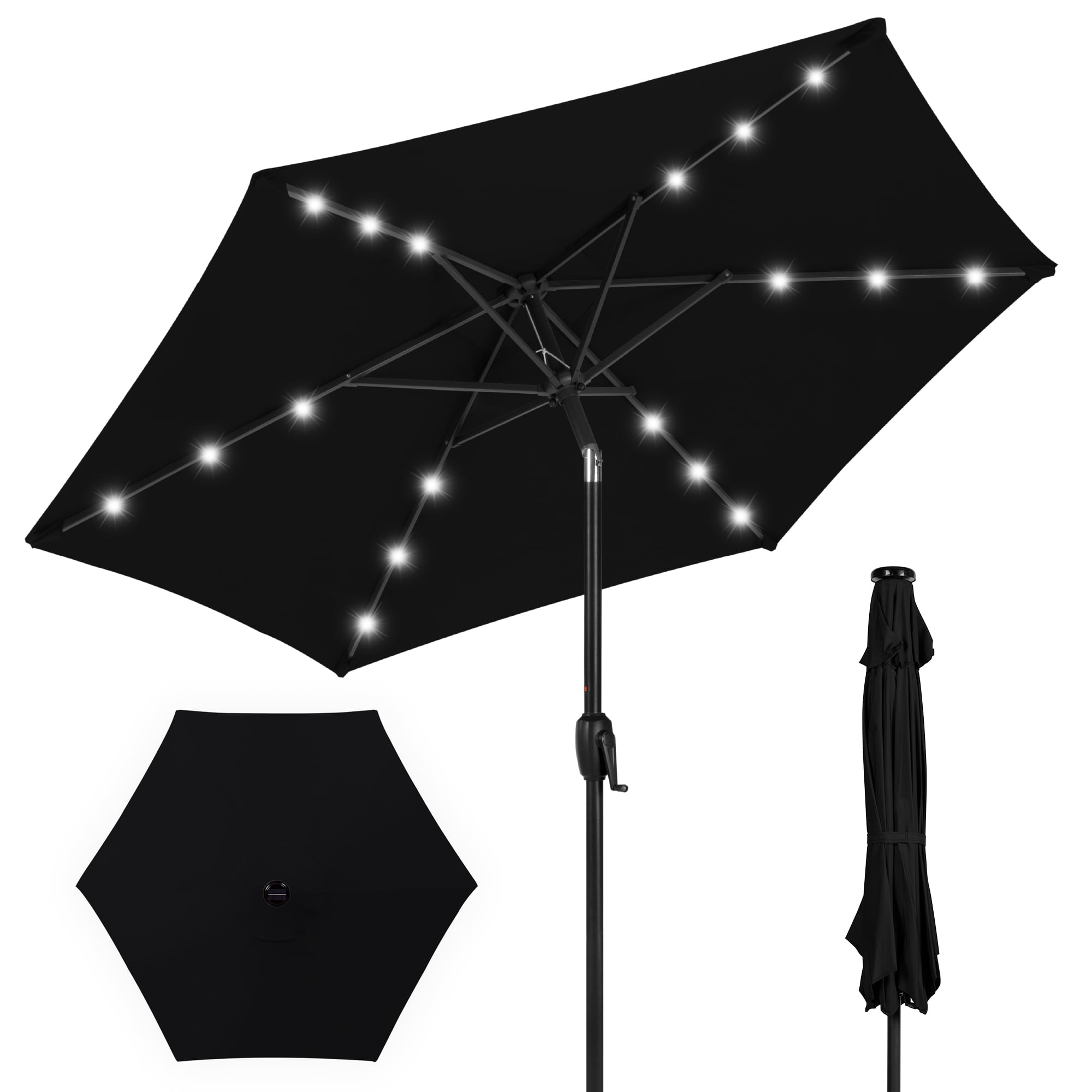 Best Choice Products 7.5ft Outdoor Solar Patio Umbrella for Deck, Pool w/ Tilt, Crank, LED Lights - Black
