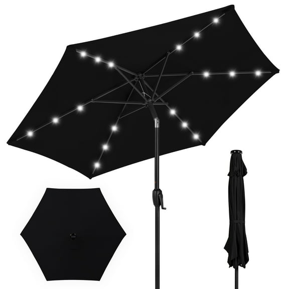 Best Choice Products 7.5ft Outdoor Solar Patio Umbrella for Deck, Pool w/ Tilt, Crank, LED Lights - Black