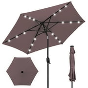 Best Choice Products 7.5ft Outdoor Solar Patio Umbrella for Deck, Pool w/ Tilt, Crank, LED Lights - Deep Taupe
