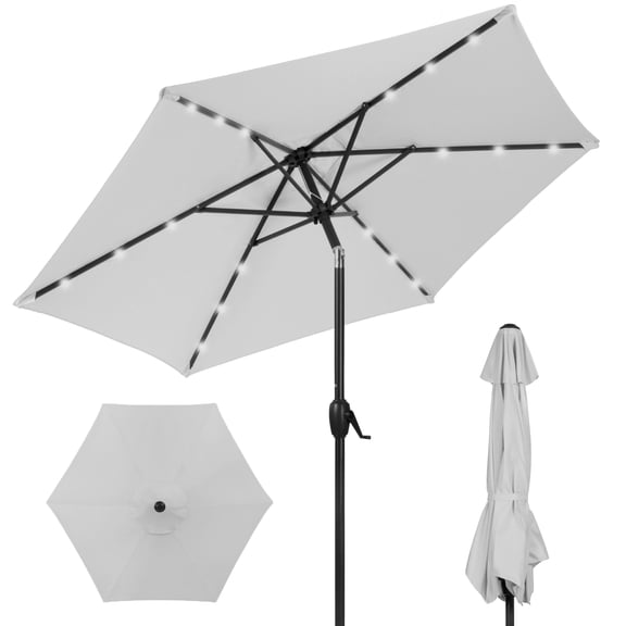 Best Choice Products 7.5ft Outdoor Solar Patio Umbrella for Deck, Pool w/ Tilt, Crank, LED Lights - Fog Grey