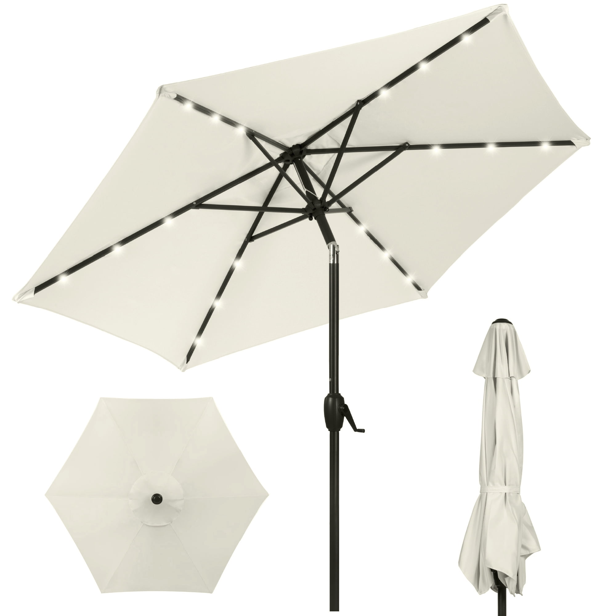 Ivory Solar LED Outdoor Patio Umbrella with Tilt and Crank