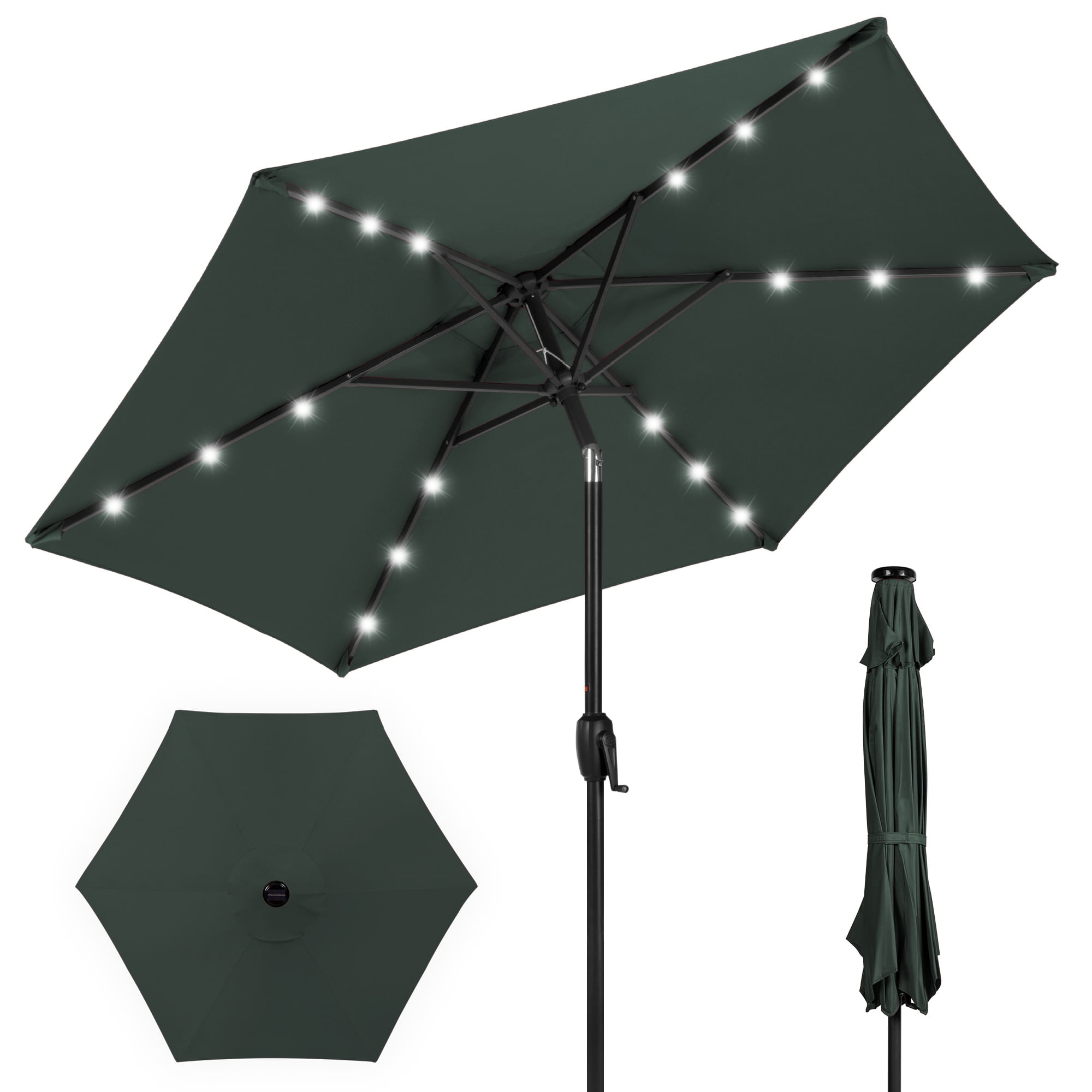 Slate 7.5ft Outdoor Solar Patio Umbrella with LED Lights and Steel Frame