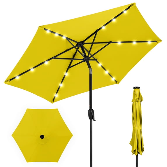 Best Choice Products 7.5ft Outdoor Solar Patio Umbrella for Deck, Pool w/ Tilt, Crank, LED Lights - Yellow