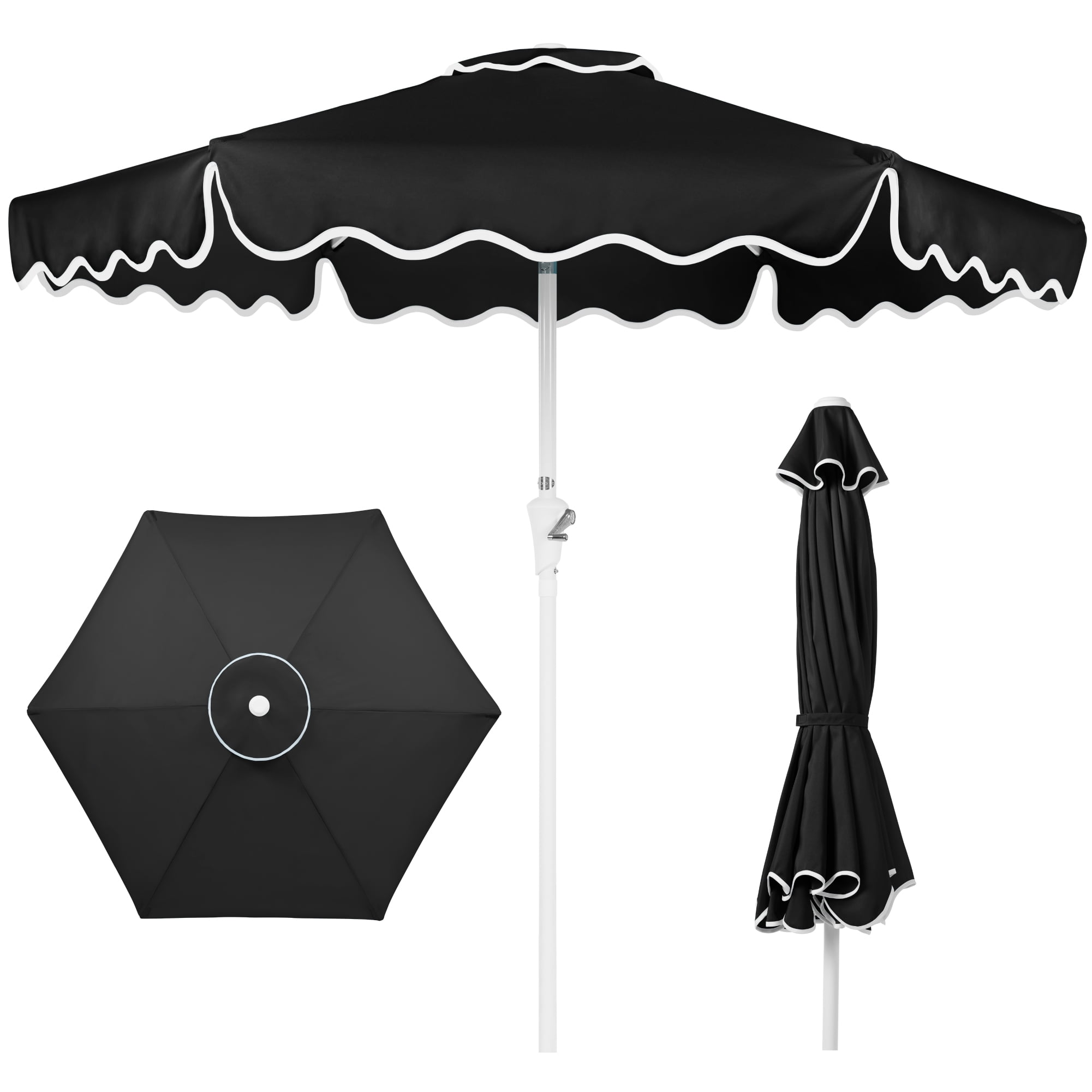 Best Choice Products 7.5ft Patio Market Umbrella with Wavy Trim, Fade-Resistant, Crank & Tilt, Wind Vent - Black