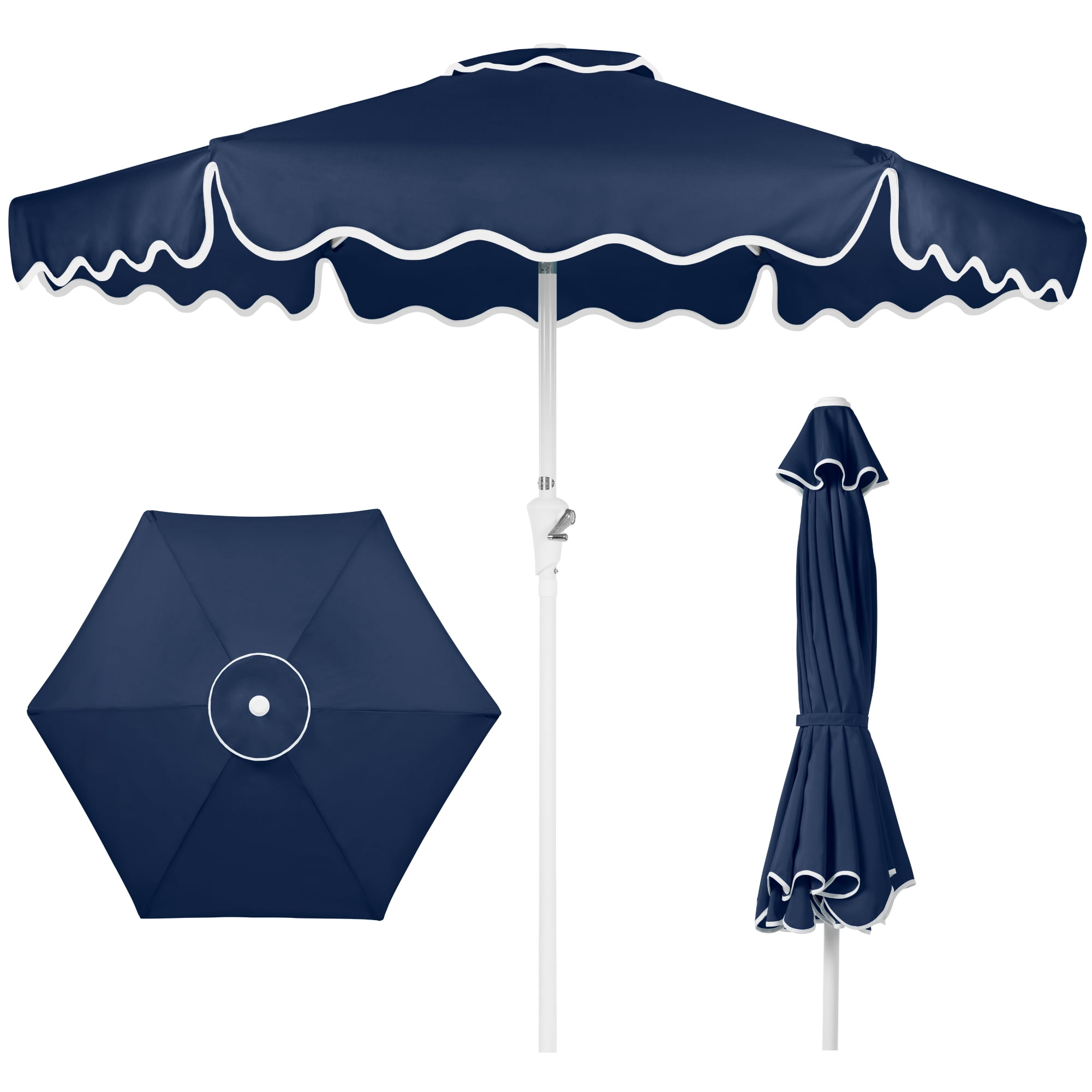 Best Choice Products 7.5ft Patio Market Umbrella with Wavy Trim, Fade-Resistant, Crank & Tilt, Wind Vent - Navy Blue