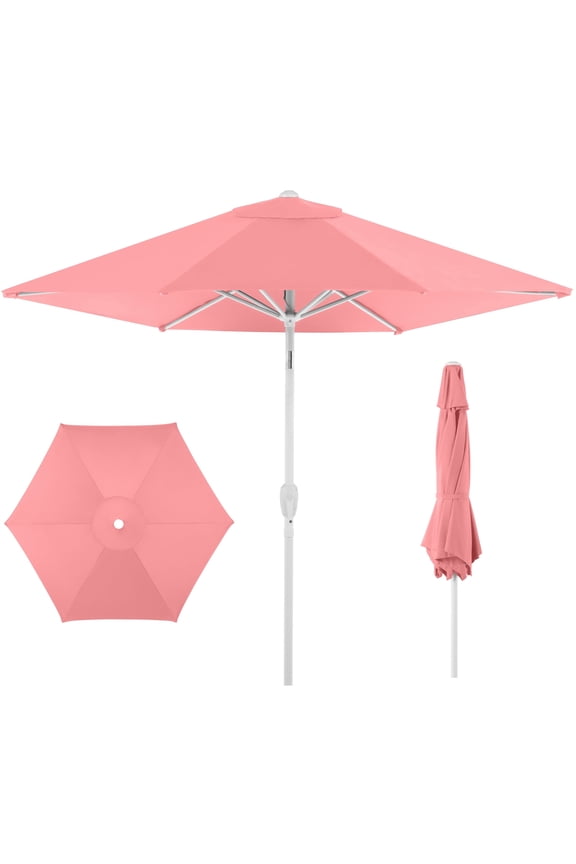 7.5ft Patio Umbrella White Pole, Outdoor Market Umbrella Steel Pole - Flamingo Pink