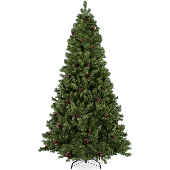 Best Choice Products 7.5ft Pre-Decorated Holiday Christmas Pine Tree w/1,348 Branch Tips, Metal Base Green