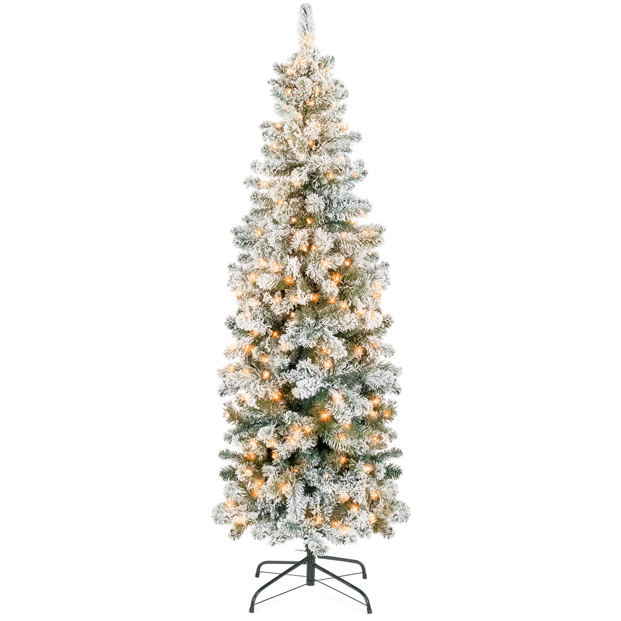 Best Choice Products 7.5ft Pre-Lit Artificial Snow Flocked Pencil Christmas Tree Holiday Decoration w/ 350 Clear Lights - image 1 of 7
