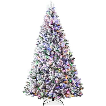 Best Choice Products 7.5ft Pre-Lit Christmas Pine Tree w/ Flocked Branches 550 Multicolored or Warm-White Light Modes