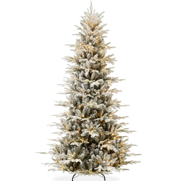 Best Choice Products 7.5ft Pre-Lit Flocked Artificial Aspen Noble Fir Christmas Tree w/2,136 Branch Tips, 400 LED Lights