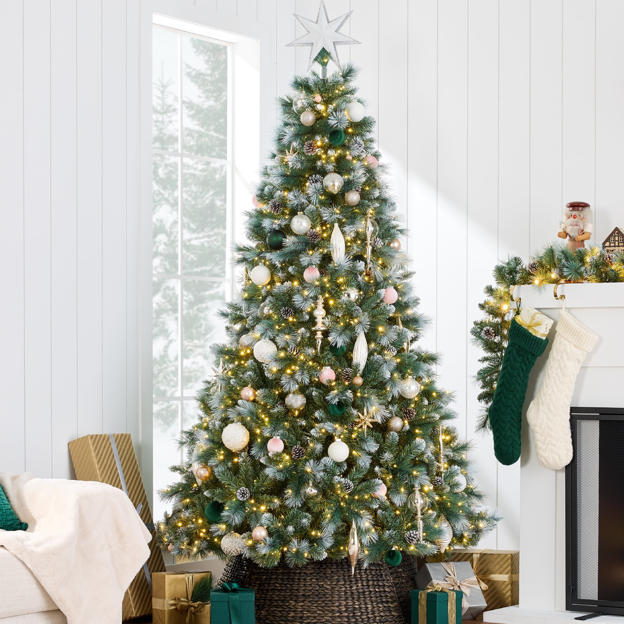 7.5ft Frosted Pine Christmas Tree with Multicolor LED Lights