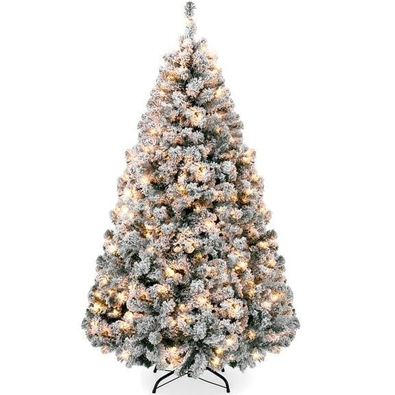 Best Choice Products 7.5ft Pre-Lit Holiday Christmas Pine Tree w/ Snow Flocked Branches, 550 Warm White Lights