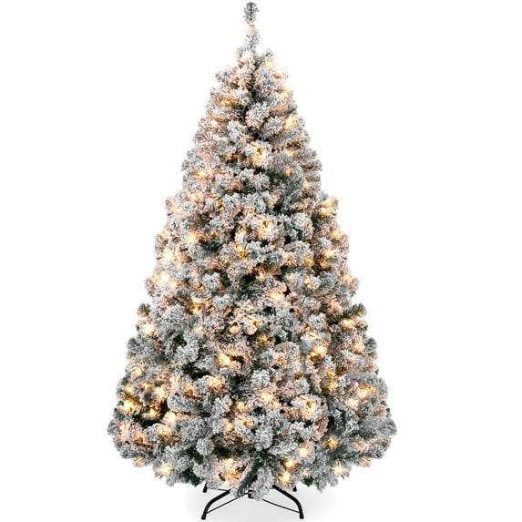 Best Choice Products 7.5ft Pre-Lit Holiday Christmas Pine Tree w/ Snow Flocked Branches, 550 Warm White Lights