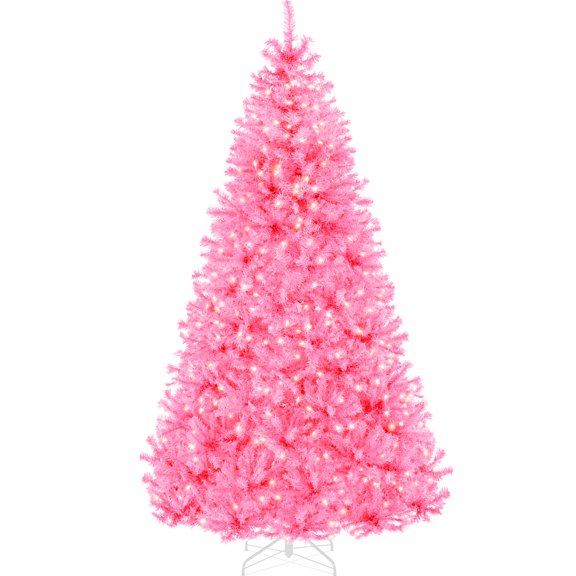 Best Choice Products 7.5ft Pre-Lit Pink Christmas Tree, Artificial Holiday Decoration w/ 1,350 Branch Tips, 550 Lights