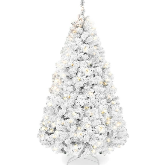 Best Choice Products 7.5ft Pre-Lit White Christmas Pine Tree w/ Flocked Branches, 550 Warm White Lights