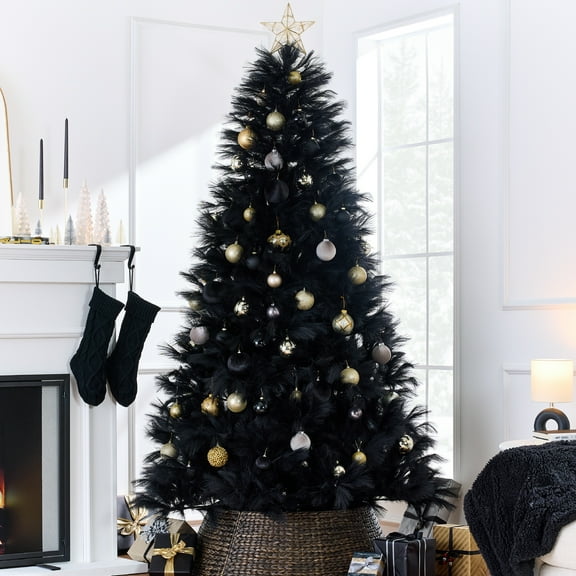 Best Choice Products 7.5ft Premium Artificial Black Pampas Christmas Tree Holiday Decor w/ Foldable Metal Base