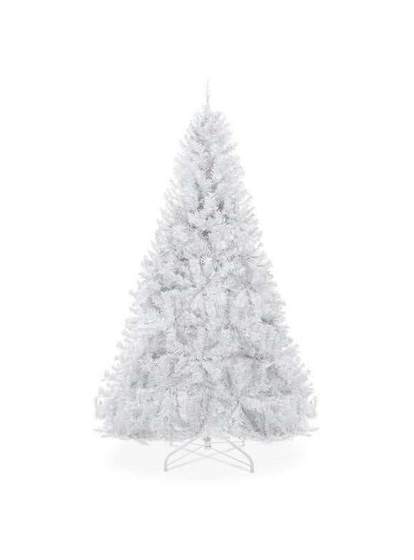 Best Choice Products 7.5ft Premium White Hinged Artificial Christmas Pine Tree w/ 1,350 Tips, Metal Base
