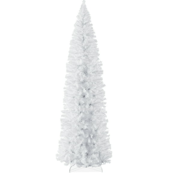 Best Choice Products 7.5ft White Artificial Holiday Christmas Pencil Tree w/ 972 Tips, Metal Base