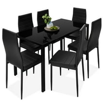 Best Choice Products 7-Piece Kitchen Dining Table Set w/ Glass Tabletop, 6 Faux Leather Chairs - Black