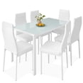 thumbnail image 1 of Best Choice Products 7-Piece Kitchen Dining Table Set w/ Glass Tabletop, 6 Faux Leather Chairs - White, 1 of 9