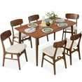 thumbnail image 1 of Best Choice Products 7-Piece Mid-Century Modern Upholstered Dining Set, Wooden Table w/ 6 Chairs - Walnut/Cream, 1 of 8