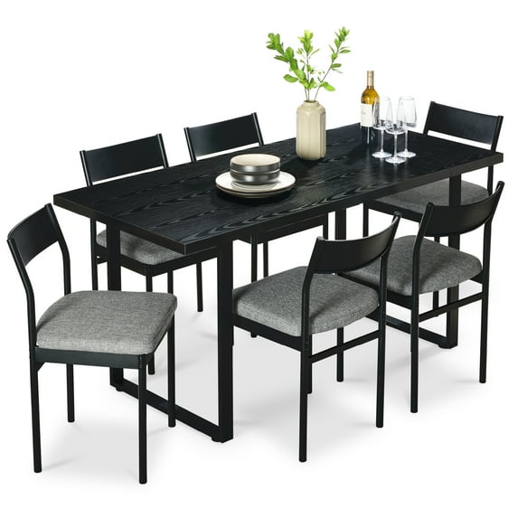 Best Choice Products 7-Piece Modern Dining Set, Kitchen Table w/ 6 Cushioned Chairs, Metal Frame - Black/Gray