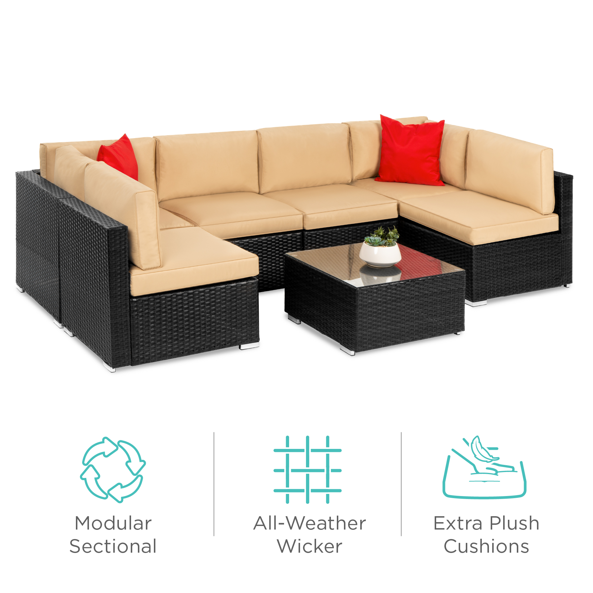 Best Choice Products 7-Piece Outdoor Modular Patio Conversation Furniture, Wicker Sectional Set - Black/Tan - image 1 of 8