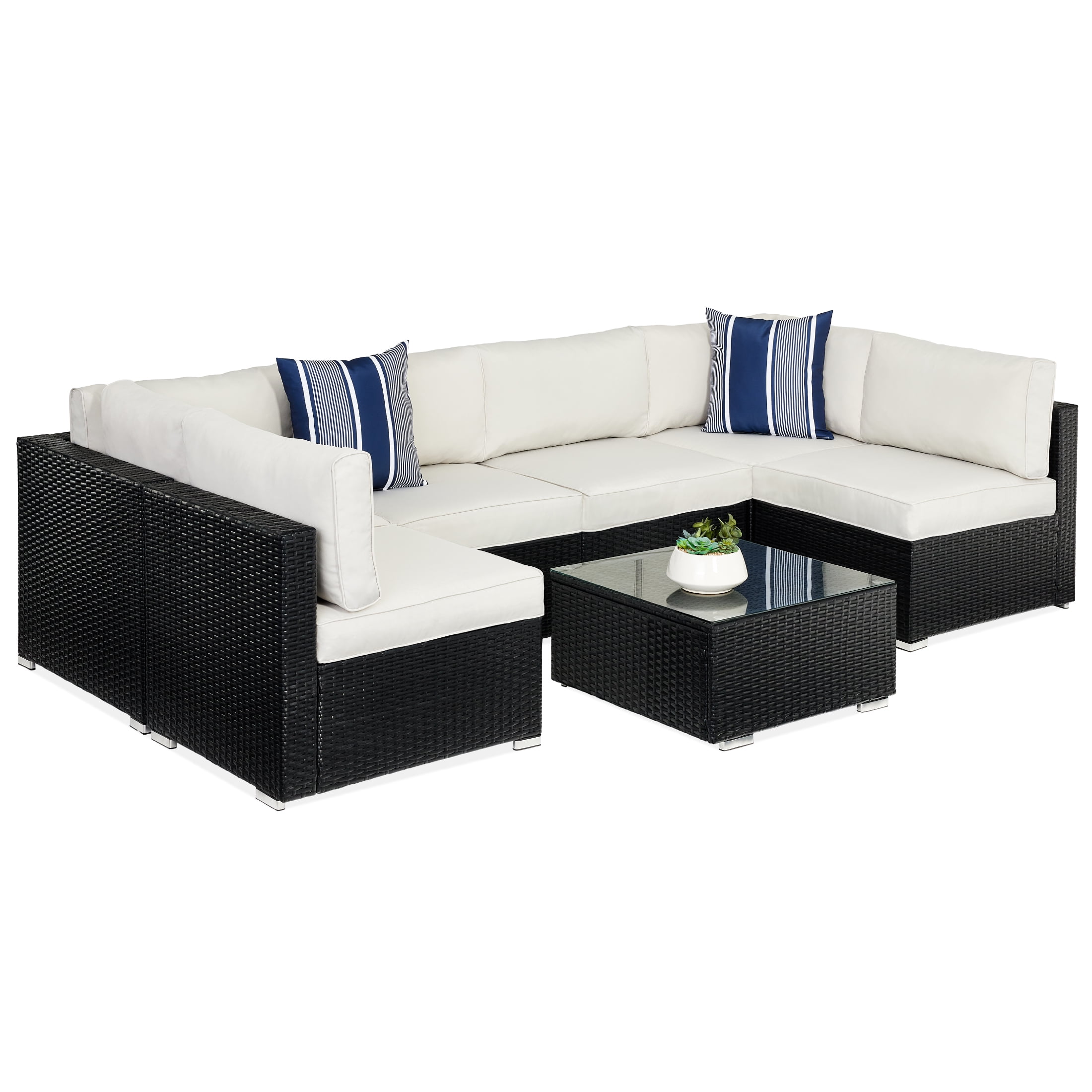 Best Choice Products 7 Piece Outdoor Modular Patio Conversation Furniture Wicker Sectional Set Black White Sand Walmart Business Supplies