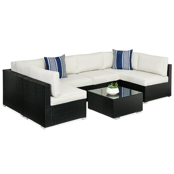 Best Choice Products 7-Piece Outdoor Modular Patio Conversation Furniture, Wicker Sectional Set - Black/White Sand