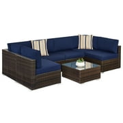 Best Choice Products 7-Piece Outdoor Modular Patio Conversation Furniture, Wicker Sectional Set - Brown/ Navy