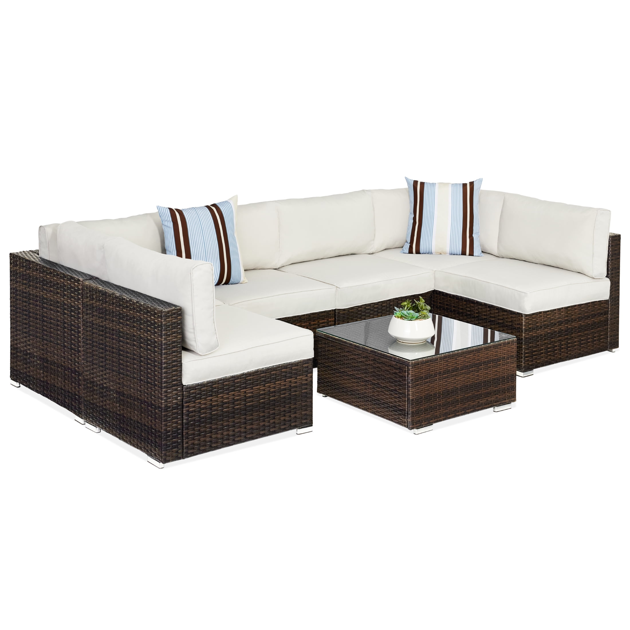 Free Shipping Best Choice Products 7 Piece Outdoor Modular Patio Conversation Furniture Wicker Sectional Set Black Black Walmart Walmart
