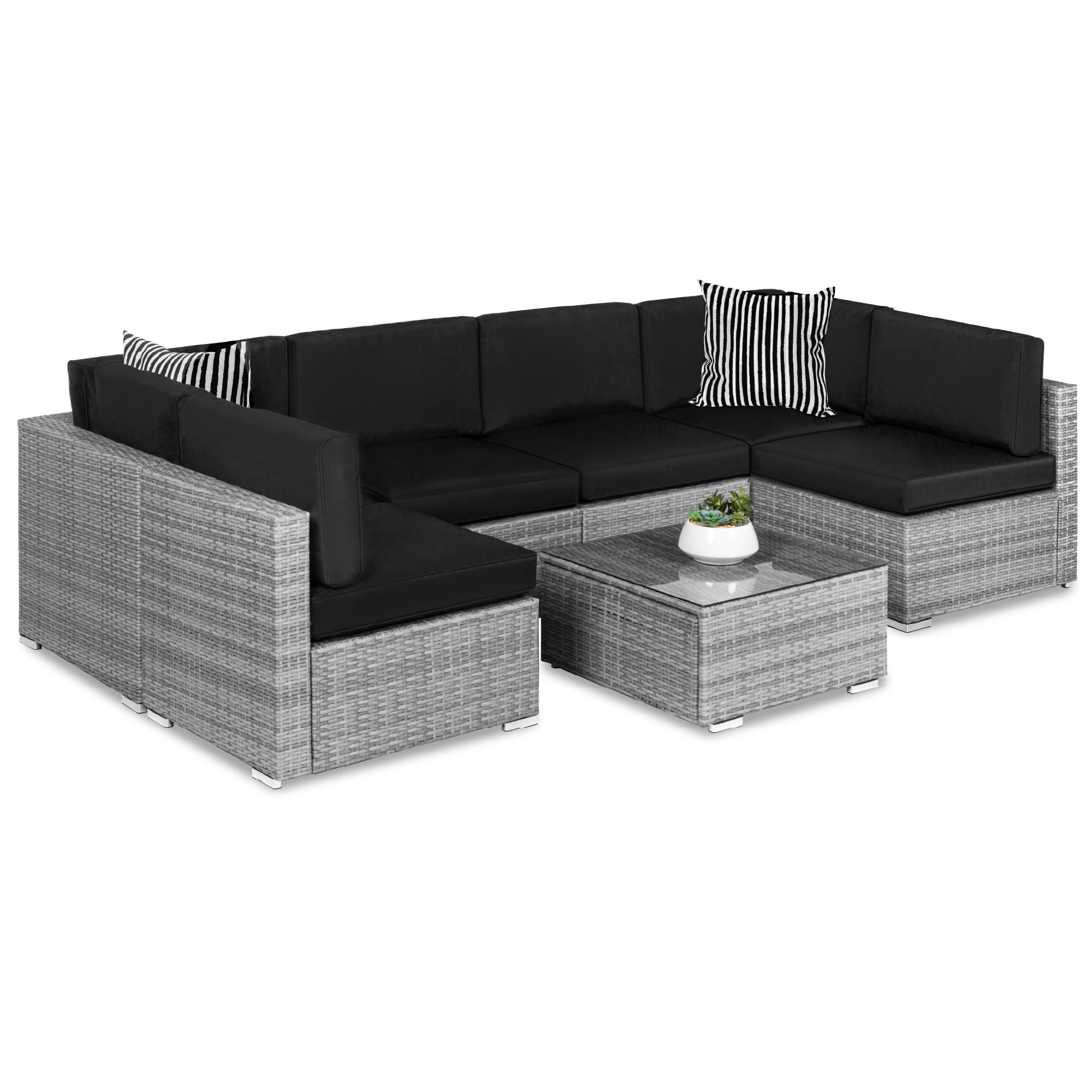 Best Choice Products 7 Piece Outdoor Modular Patio Conversation Furniture Wicker Sectional Set Gray Black