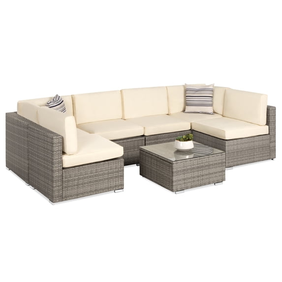 Best Choice Products 7-Piece Outdoor Modular Patio Conversation Furniture, Wicker Sectional Set - Gray/Cream