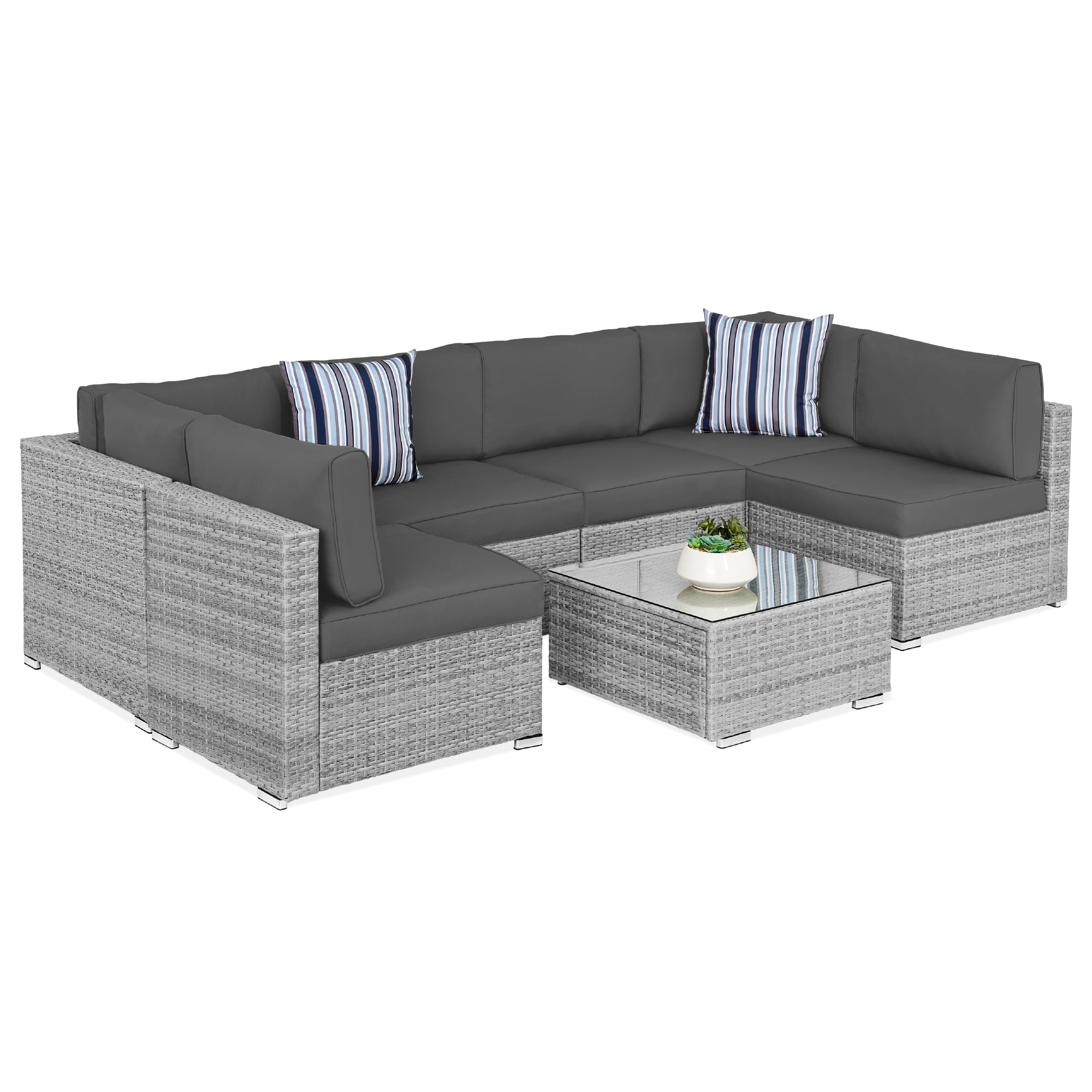 Best Choice Products 7-Piece Outdoor Modular Patio Conversation Furniture, Wicker Sectional Set - Gray/ Gray