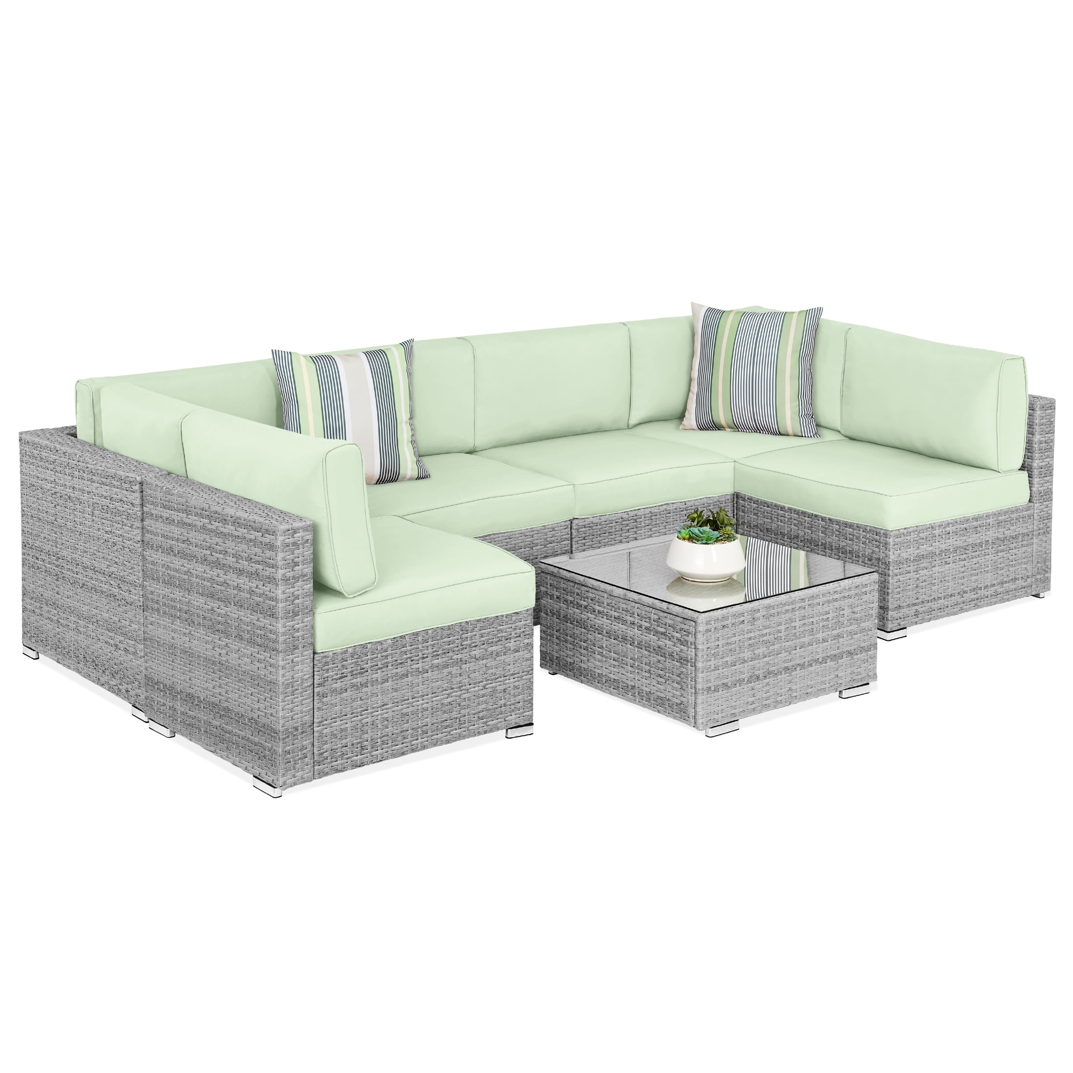 Best Choice Products 7 Piece Outdoor Modular Patio Conversation Furniture Wicker Sectional Set Gray Light Mint