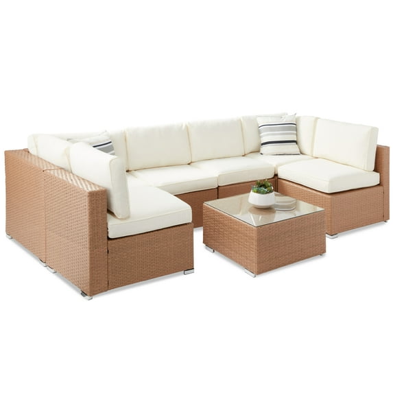 Best Choice Products 7-Piece Outdoor Modular Patio Conversation Furniture, Wicker Sectional Set - Natural/Ivory