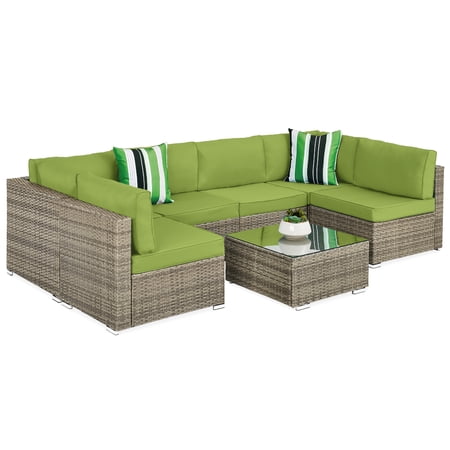 Best Choice Products 7-Piece Outdoor Modular Patio Conversation Furniture, Wicker Sectional Set - Taupe/Pistachio