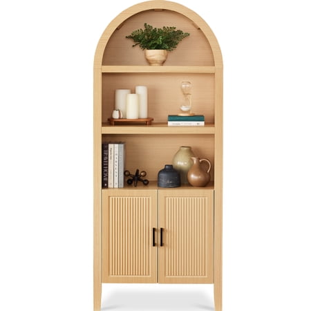 Best Choice Products 72" Tall Arched Pantry Cabinet w/ Doors, 5-Tier Storage Cabinet w/Adjustable Shelves - Natural Oak
